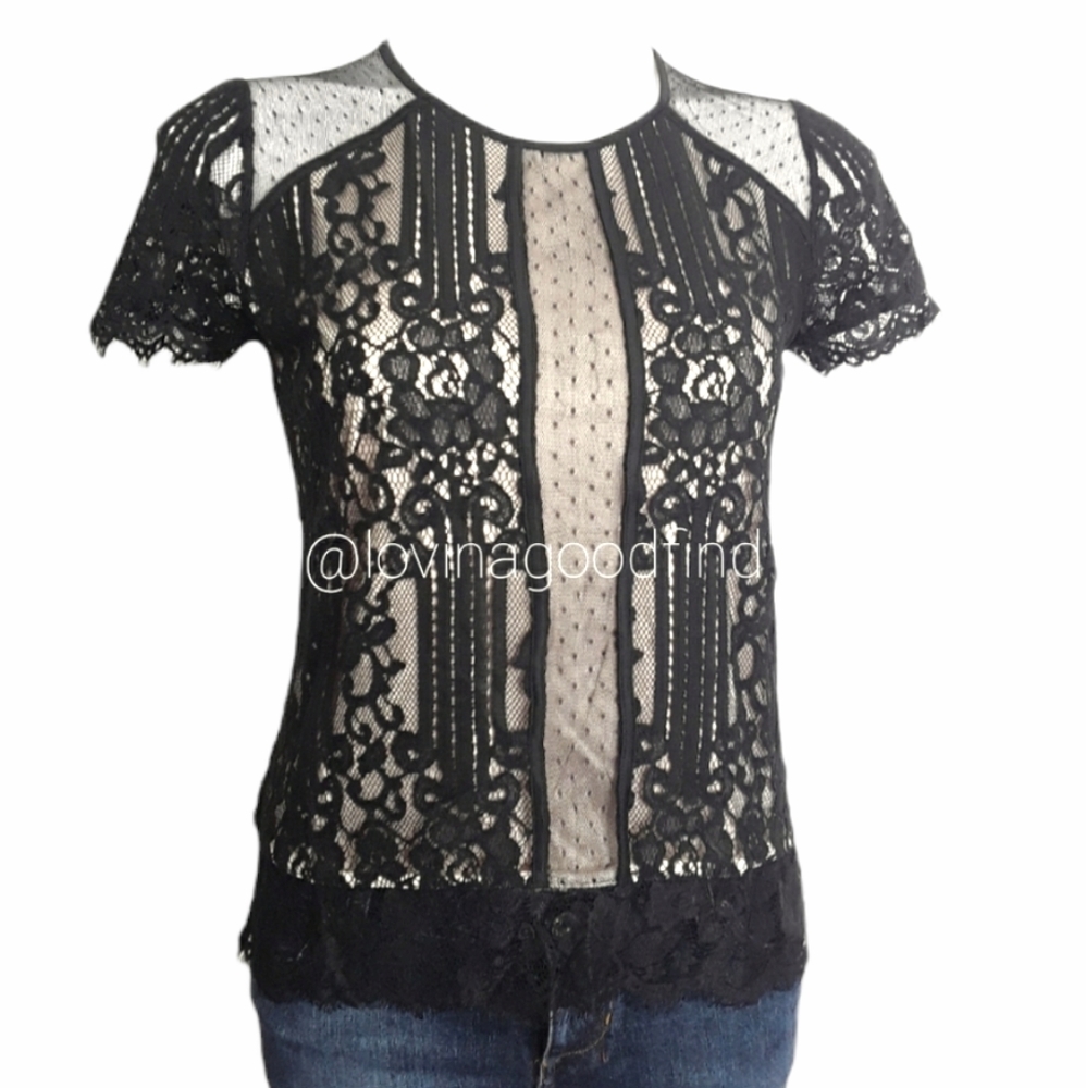 Express Black Lace Short Sleeve Blouse NWOT sz S